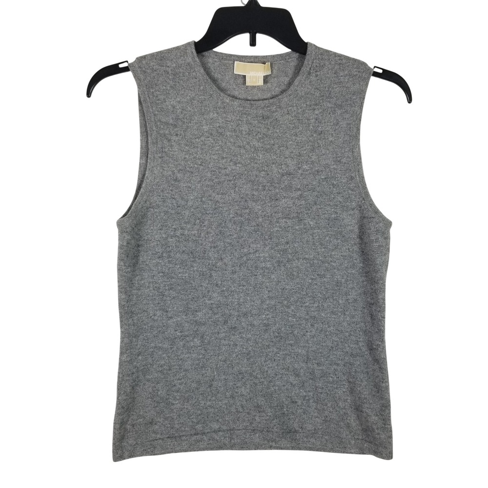 Michael Kors Sweater Vest Women M Grey Cashmere Blend Sleeveless Shell Knit